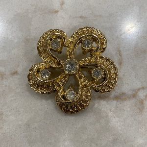 Vintage light gold tone and crystal textured pin